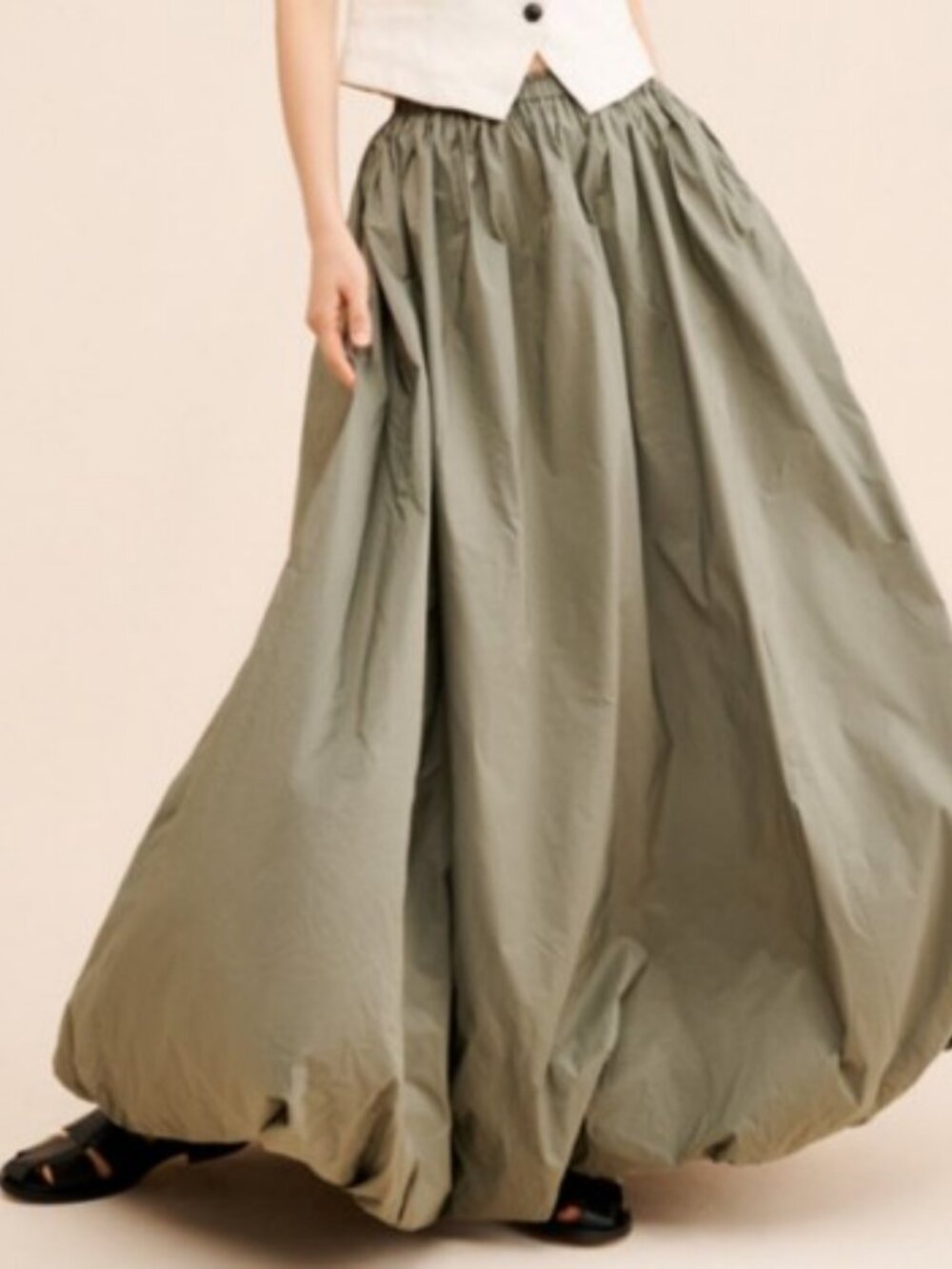 Anthropologie Bubble Maxi Skirt Green Elastic Waist Maeve M